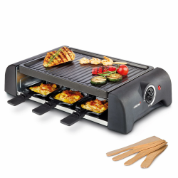 Korona 45065 Raclette für 6 Personen | 6 Pfannen & Spatel | Mit antihaftbeschichteter Grillplatte | Langes 1,2 m Kabel | 1000 Watt 6 Personen Schwarz Angebot bei HelloDeals