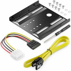 deleyCON Einbaurahmen für 2,5" Festplatten SSD's auf 3,5" Adapter Wechselrahmen Mounting Frame Halterung Schienen inkl. Schrauben Stromadapter SATA Kabel & Schraubendreher - Schwarz 1x Schwarz Angebot bei HelloDeals