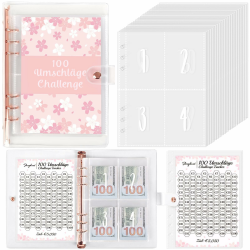 SKYDUE 100 Envelope Saving Challenge Deutsch, A5 Budgetplaner Mit Challengers Tracker & Pre-numbered Taschen, Sparbuch Für Geld Challenge, Sparbuch Für Budget Binder,Ringbuch A5 Rosa Angebot bei HelloDeals