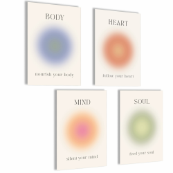 Aura Poster Set Bilder Body Mind Soul Heart Aesthetic Style Preppy Room Decor Y2K Ästhetik Yoga Gesetz der Anziehung Manifestation Posterset 4x A4 (21x30cm) | ohne Rahmen Set Aura Body Heart Mind Soul Angebot bei HelloDeals