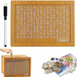 Spardose Holz,Sparbox mit Zahlen ankreuzen,Spardose, Retro Sparbüchse,Spardose Kinder Sparziel,Wiederverwendbare Spardose mit Sparziel und Zahlen zum ankreuzen (1000€) € 10,000 Angebot bei HelloDeals