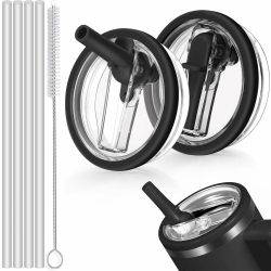 2 Stück Deckel für Stanley Cup 40oz,Auslaufsicherer Ersatzdeckel für Stanley Cup mit 4 Trinkhalmen and 1 Strohhalm Bürste,Ersatzdeckel für Stanley Cup Zubehör,Ersatzdeckel für 40oz Becher Schwarzer Angebot bei HelloDeals