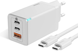 Baseus USB-Ladegerät, 65 W, mehrfach, mit 100-W-Schnellladekabel, Schnellladegerät USB C mit GaN, PPS-Adapter für Mac, iPhone, Galaxy (weiß), Medium Angebot bei HelloDeals