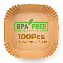 PORTENTUM Backpapier für Heißluftfritteuse 100 Stück BPA-frei, 20x20 cm, Airfryer Backpapier Antihaft Wasserdicht Ölfest Einwegschalen Luftfritteuse Pergamentpapier Liner für 4.7L - 7.3L2, Quadrat 100 Stück 20-24 cm Quadratisches Angebot bei HelloDeals
