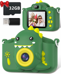 Kinderkamera, Gofunly Kinder Kamera 1080P 2,0-Zoll-Bildschirm Fotoapparat Kinder mit 32GB-Karte Selfie Digitalkamera Kinder Fotokamera Kinder für 3-12 Jahre Jungen und Mädchen Weihnachten Spielzeug A-Grün Dinosaurier Angebot bei HelloDeals