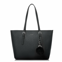 TAN.TOMI Handtasche Damen,Elegant Umhängetasche Tasche Damen, Schultertasche Damen,Shopper Damen Groß für Büro Schule Einkauf mit Kaninchen Pelz Kugel Plüsch Schlüsselring Schwarz Angebot bei HelloDeals