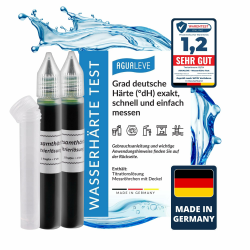 AGUALEVE Wasserhärte Test - Die Nr. 1 - Deutsche Grad Härte (°dH) schnell und einfach messen - misst exakt bis 25 °dH - Made in Germany - 25 – 200 Messungen, je nach Härte - 2x 15ml Angebot bei HelloDeals