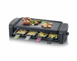 SEVERIN Raclette-Grill, Raclette mit großer antihaftbeschichteter Grillplatte und 8 Raclette Pfännchen, Tischgrill für bis zu 8 Personen, 1.400 W, schwarz, RG 9646 Auslauf Angebot bei HelloDeals