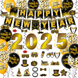 Silvester Deko 2025 XXL Set, Happy New Year Deko, Silvesterdeko mit Girlande, Folienballons, Latexballons, Fotorequisiten, Luftschlangen & Konfetti Ballons für Silvesterparty – Neujahrsdeko,Party Set Schwarz/Gold Neujahr Angebot bei HelloDeals