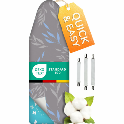 Super Soft 5 Schichten Turbo-Bügelbrettbezug 120x45, Made in Germany, ÖKOTEX Baumwoll-Polsterung, schneller mit Thermoreflexion, 5 Größen, EasyFit+Spanner, XL Fläche 120-125x38-45cm Blaugrau XL Angebot bei HelloDeals