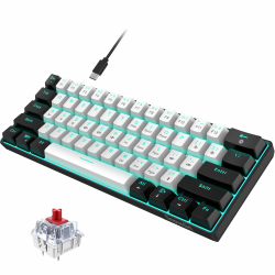 Snpurdiri 60% kabelgebundene mechanische Gaming-Tastatur, 61 Anti-Ghosting-Tasten, Blaue LED-Hintergrundbeleuchtung, ultrakompakte Zwei Ständer (Roter Schalter/Schwarz Weiß) Angebot bei HelloDeals