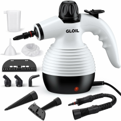 GLOIL Tragbarer Dampfreiniger, Haushaltsdampfreiniger, Mehrzweck-Dampfreiniger mit 10 Zubehörteilen für Teppiche, Vorhänge, Sofas, Küchen, Bäder und mehr. (Weiß) Angebot bei HelloDeals