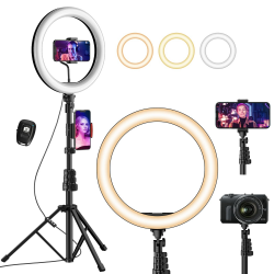 UPhitnis 12 Zoll Ringlicht mit Stativ Handy, Ringlicht mit 63 Zoll Stativ Selfie Ringleuchte mit 3 Farbe und 10 Helligkeitsstufen für Make-up,Live-Streaming,YouTube, Tiktok, Vlog und Fotografie 12-zoll Angebot bei HelloDeals