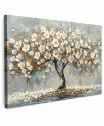 MuchoWow© Leinwand Bilder Groß 120x80 cm XXL Wanddeko Wohnzimmer Aesthetic Room Decor Deko Zimmer Wandbilder Modern Bild auf Leinwand Baum - Blumen - Weiß - Natur - Kunst Blumen - Baum 80L x 120B cm Angebot bei HelloDeals
