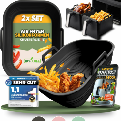 KNUSPERLIEBE® 2x Set Zubehör für Ninja Foodi Max Dual Zone Silikonform, Faltbar für Dual Zone Airfryer, Heißluftfritteuse, BPA-FREI | AF400EU AF300EU AF400EUCP | Silikoneinsatz Air Fryer Accessories Midnight Black Angebot bei HelloDeals