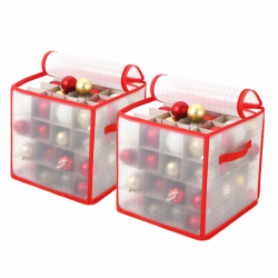 Fulasofia Aufbewahrungsbox für Weihnachtskugeln, 2er Set, Weihnachtskugeln Aufbewahrung, insgesamt 128 Fächer je 8CM / 10CM, Einstellbare Größe (Rot) Angebot bei HelloDeals