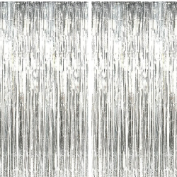 Jonami 2 Lametta Vorhänge Silber, Folie Fransen Vorhang Schimmer, Metallic Tinsel Vorhange Hintergrund Fringe Glitzervorhänge Fransenvorhang Metallfolie fur Party Deko Geburtstagsdeko -2stk- Angebot bei HelloDeals