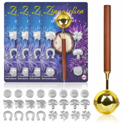 iZoeL Zinngießen Silvestergießen mit 24 Zinnfiguren 4 Löffel Anleitung Orakelheft, Zinn Giessen Silvester, 4 Zinn Set zu gießen für Silvester Partyspiele Silvesterbrauch Wahrsagerei-Partyspiel Angebot bei HelloDeals