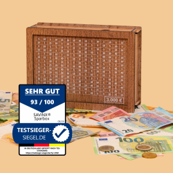 SparBox (4 Größen)- Wiederverwendbare Spardose mit Sparziel und Zahlen zum ankreuzen (3000€) Braun Angebot bei HelloDeals
