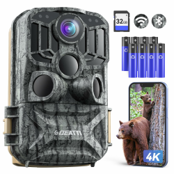 DEATTI Wildkamera mit Handyübertragung APP, 4K 48MP HD WLAN Bluetooth Wildkamera mit Bewegungsmelder Nachtsicht, 120 °Weitwinkel Wildtierkamera, IP66 Wasserdicht, 32GB SD Karte und 8*AA-Batterien Angebot bei HelloDeals