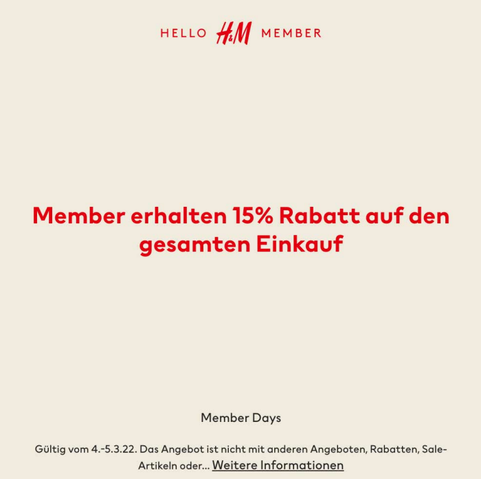 H&M Member Days - 15% auf fast alles