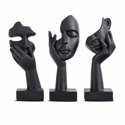 Schwarze Heimdekoration Akzentkunst Frau Gesicht Statue Sammlerstück Statue für modernes Zuhause Wohnzimmer Bücherregal Schwarz Schreibtisch Dekor 3-teiliges Set 3 Stück Schwarz Angebot bei HelloDeals