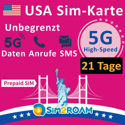 USA Prepaid-SIM-Karte | Unbegrenzte 5G/4G LTE Hochgeschwindigkeits Internetdaten in den USA (einschließlich Hawaii) | Unbegrenzte Anrufe und Textnachrichten (SMS) | Wieder auffüllbar! (21 Tage) 21Days Angebot bei HelloDeals