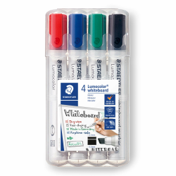 STAEDTLER Whiteboard-Marker Lumocolor, Rundspitze ca. 2 mm Linienbreite, Set mit 4 Farben, hohe Qualität Made in Germany, trocken und rückstandsfrei abwischbar von Whiteboards, 351 WP4 4 Marker 4 stück (1er Pack) Angebot bei HelloDeals