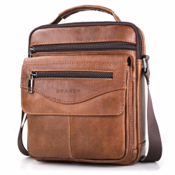 SPAHER Umhängetasche Leder Herren Herrentasche Schultertasche Echtes Leder Handgelenktasche Herren Schultertasche Crossbody Bag Messenger Bags Geschenk für Männer Braun A291 Braun Angebot bei HelloDeals