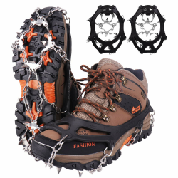 WIN.MAX Steigeisen Grödel Eisspikes, Schuhkrallen mit19 Edelstahl Zähne Spikes Schuhkrallen Grödeln Eisspikes für Klettern Bergsteigen Trekking High Altitude Winter Outdoor Schwarz M Angebot bei HelloDeals