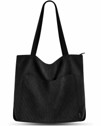 Prite Handtasche Damen Tote Bag Shopper Groß Umhängetasche Cord Beuteltasche Stofftasche für College Schule Arbeit Reisen Einkaufen (Schwarz) Angebot bei HelloDeals