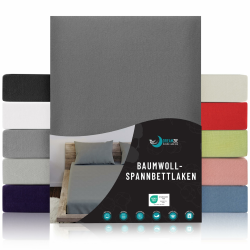 Dreamzie - Spannbettlaken 200x200cm - Baumwolle Oeko Tex Zertifiziert - Anthrazitgrau - 100% Jersey Spannbetttuch 200x200 200 x 200 cm Anthrazitgrau Angebot bei HelloDeals
