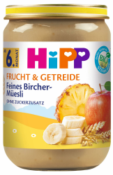 HiPP Bio Frucht & Getreide, Feines Bircher-Müesli, ohne Zuckerzusatz, 6 x 190g Bircher-Müesli 190 g (6er Pack) Angebot bei HelloDeals