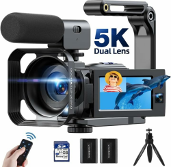 Videokamera-Camcorder 5K 56MP Doppelobjektiv WiFi 16X Digitalzoom 3,0-Zoll-Touchscreen Vlog-Kamera für YouTube IR-Nachtsicht-Videorecorder mit 2 Akkus,64G-Karte,Mikrofon,Gegenlichtblende,Fernbedienung 5K 56MP with SDCard Angebot bei HelloDeals