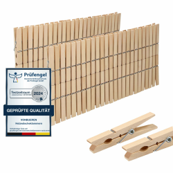 VonBueren 100 x Wäscheklammern Holz groß | plastikfrei | Holzklammern aus nachhaltigem unbehandeltem Birkenholz | Holzwäscheklammern auch zum Basteln Angebot bei HelloDeals