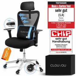 CLOUVOU CleverSeat Bürostuhl Ergonomisch [TESTSIEGER] Schreibtischstuhl 100% individuell einstellbar | Büro Stuhl & Gaming Stuhl | Computerstuhl Home Office Chair Ergonomic | Drehstuhl 150 kg Cleverseat (Schwarz) Angebot bei HelloDeals