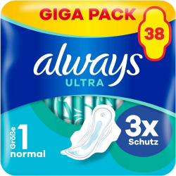 Always Ultra Binden Damen Gr. 1, Normal (38 Damenbinden mit Flügeln) Giga Pack, dünn und super saugfähig, geruchsneutralisierend und Auslaufschutz Normal mit Flügeln Giga Pack Angebot bei HelloDeals