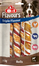 8in1 Triple Flavour Rolls Kaustangen für Hunde - Kausnacks mit extra viel Fleisch, 113g Beutel (3 Stück) Angebot bei HelloDeals