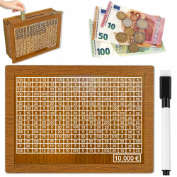 Spardose aus Holz, Sparbox (4Größen) FERTIG MONTIERT und Wiederverwendbare Spardose, Holz Geldbank für Kinder, Sparschwein, Wiederverwendbare Spardose mit Sparziel und Zahlen 10000€ Angebot bei HelloDeals