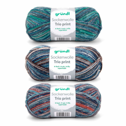 Gründl Sockenwolle Trio Strickset aus 3 x 100 g Sockengarn (75% Schurwolle (superwash), 25% Polyamid) + Anleitung, blau kupfer 3 x 100 g blau kupfer Angebot bei HelloDeals