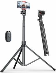 180cm Handy Stativ für Smartphone, Stabiles Erweiterbarer Aluminium Stangen & Größere und längere Stativbeine, Handystativhalter mit Fernauslöser Kompatibel Smartphone Schwarz Angebot bei HelloDeals