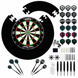 KOTO - King Pro + Surround + KOTO - Accessory Kit Steeltip 90 Stück, 2 Sets KOTO - Dartpfeile von 23 Gramm, 6 Sets KOTO - Flights, 6 Sets KOTO - Shafts, 2 Punthouders, Shaftringen und FlightpRotectors Schwarz 4 Stück Angebot bei HelloDeals