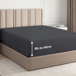 Spannbettlaken 200x200 Dunkelgrau 40 cm Steghöhe - Luxuriöses Spannbetttuch für Einzelbett - Passt auf Matratzen bis zu 40 cm Höhe - Weiches, knitterfreies und atmungsaktives Bettlaken - Einzelpackung 03 - Dunkelgrau 200x200x40 Angebot bei HelloDeals