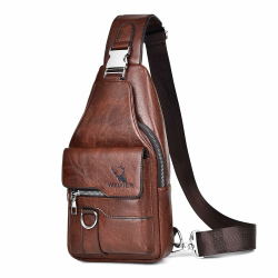 A-QMZL Sling Bags Brusttasche Herren Crossbody Umhngetasche Kleine Schultertaschen Crossbody-Taschen PU-Leder Wasserdicht Casual Chest Taschen für Männer und Damen（Dunkelbraun） Angebot bei HelloDeals