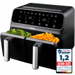 La Moustache - Heißluftfritteuse 8L mit 2 Separaten Körben, Ölfreie Fritteuse 1700W, 10 Programmen, Air Fryer Digital Control, Antihaftbeschichtete, Timer, Inkl. E-Book mit Rezepten (DuoFry Black) 8L Schwarz - Duofry Angebot bei HelloDeals