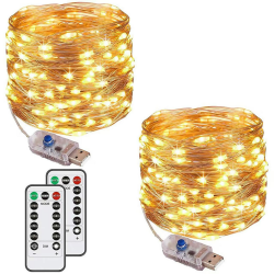 Augone 2 Stück LED Lichterkette mit 120 LEDs, 12M 8 Modi, USB-Stecker, wasserdicht, Kupfer-Lichterkette mit Fernbedienung, Timer für Schlafzimmer, Party, Hochzeit, Weihnachten (warmweiß) Angebot bei HelloDeals
