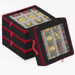 Weihnachtskugeln Aufbewahrungsbox mit Trennwände Weihnachtlicher Deko Box 4 Stück Faltbar Weihnachtsbaumschmuck Ball Organizer mit 2 Griffen Stapelbar (12.8x12.8x14inch,Schwarz) Angebot bei HelloDeals