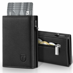 TENBST Geldbörse Herren, Slim Wallet Geldbeutel mit Münzfach & RFID Schutz, Leder Portmonee, 8 Fächer für Kreditkarten, Kartenetui Herren - Schwarz Angebot bei HelloDeals