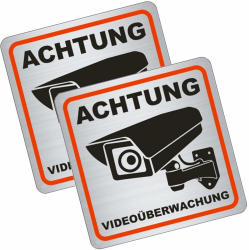 2 x Brandengel® ACHTUNG Videoüberwachung - Schild Edelstahl Optik extra Starke Kunststoffplatte selbstklebend 15 x 15 cm - Sticker (ACHTUNG videoüberwachung) - 2 St Videoüberwachung Selbstklebend PVC 150 x 150 mm Angebot bei HelloDeals