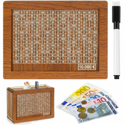 Spardose aus Holz, Retro Sparbüchse Aufbewahrungsbox, Sparbox, Spardose Kinder-Sparziel, Sparschwein mit Marker, Wiederverwendbare Spardose mit Sparziel und Zahlen zum ankreuzen (10000€) Angebot bei HelloDeals